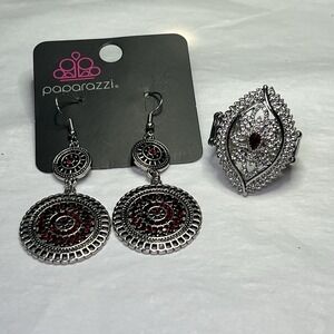 New Paparazzi Jewelry Bohemian Bedazzle Red Earrings And Ring Stunning Beautiful